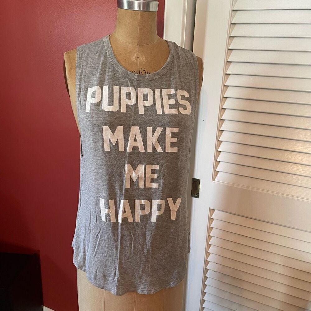 PUPPIES MAKE ME HAPPY | light grey sleeveless tee OS
